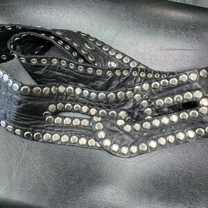 Vintage Studded Black Leather Belt
